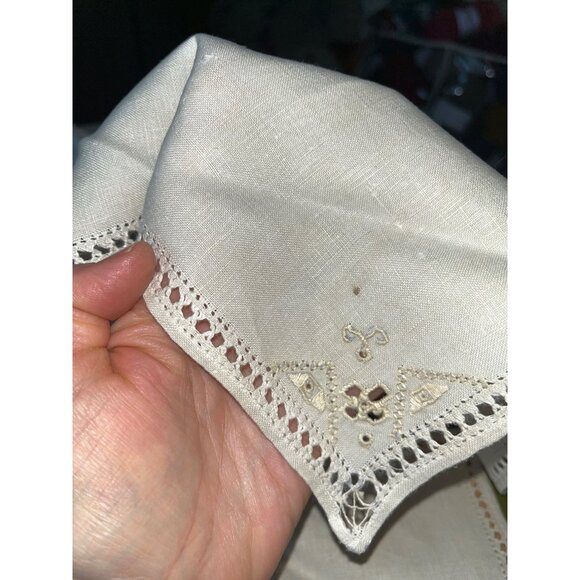 Vtg Linen Napkins Flax 12.5" Square Embroider Drawnwork Cottagecore Dining Home - Picture 5 of 9